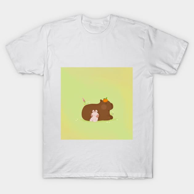 Relaxing capybara and rabbit T-Shirt by mamemaji